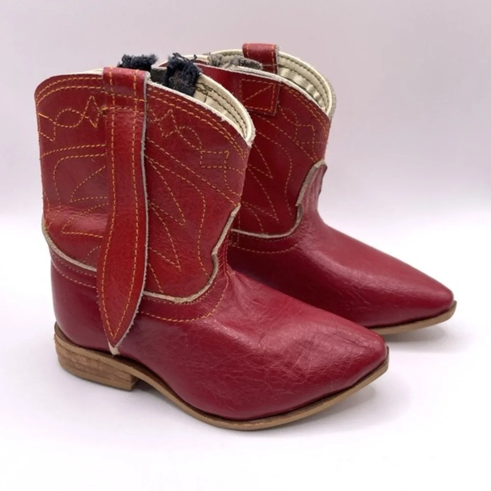 Vintage 50s Red Leather‎ Toddler Cowboy Western Boots Collectible Size 2 Mexico